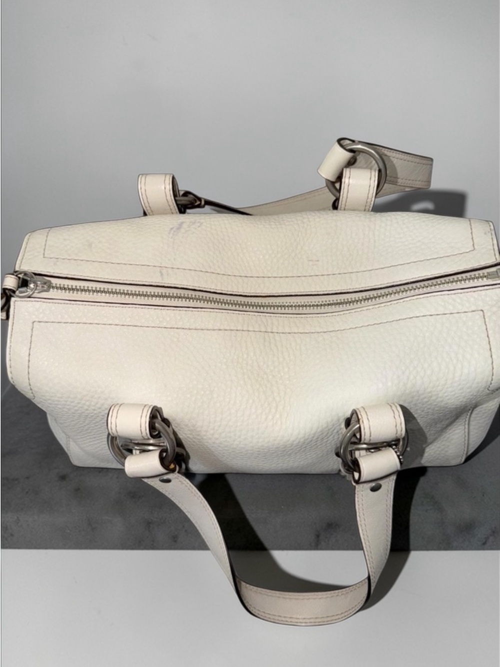 Coach Off White Pebbled Leather Chelsea Zip Satchel Handbag Women’s - Picture 6 of 10